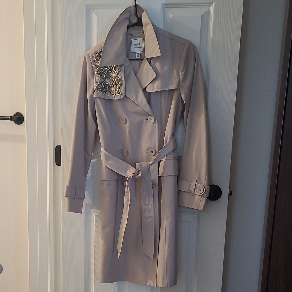 Romeo & Juliet Couture Beige Trench Coat with Embellishments